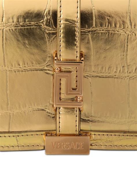 Versace Greca Goddess Croc Embossed Leather Chain Wallet